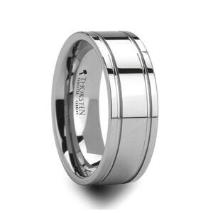 ungsten Wedding Band with Dual Offset Grooves - 8mm  Anchorage  Sz 10